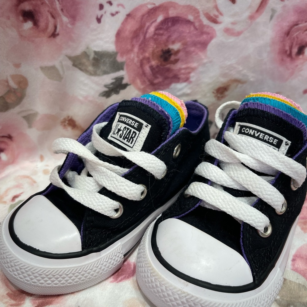 Converse Toddler Black Multi-Colored Tongue Sneakers
